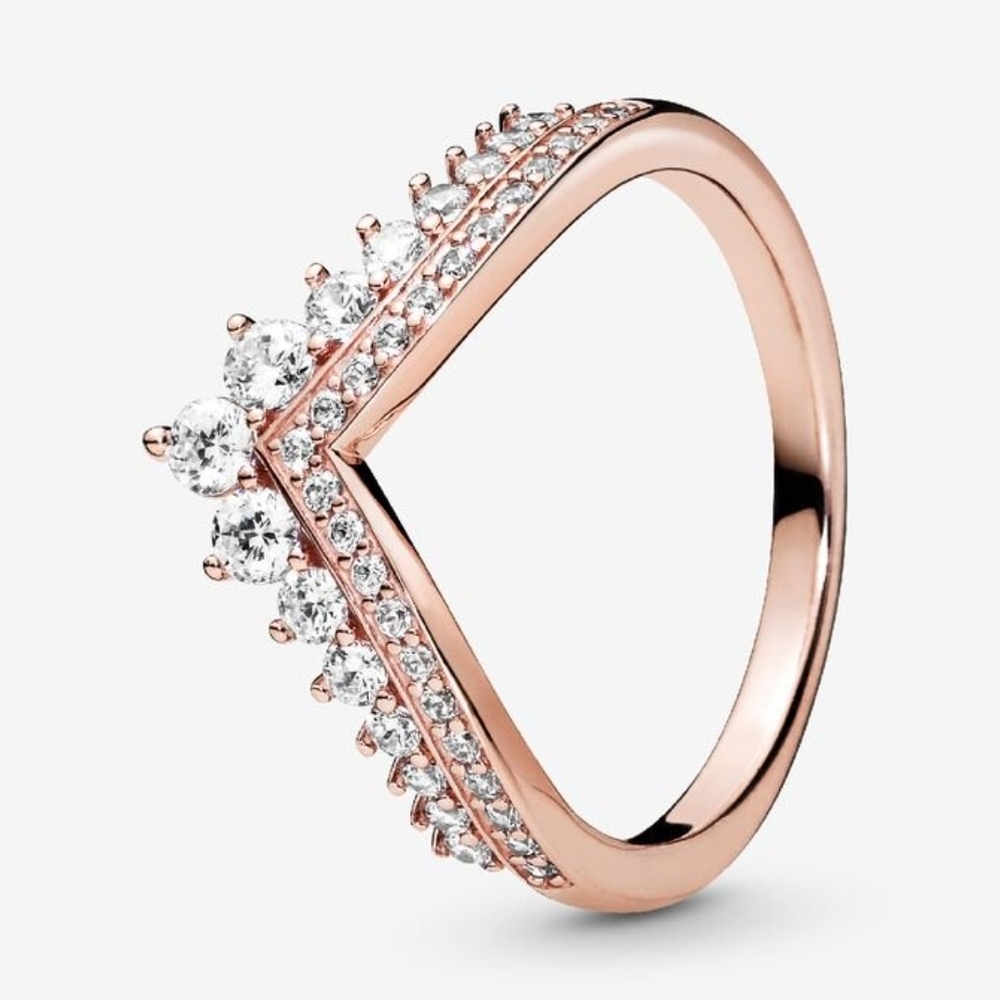 Elegant Rose Gold V-Shaped Ring with Crystals